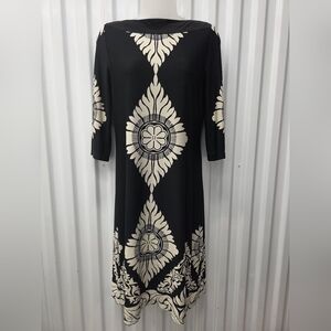 Scarlett Elegant Black and Cream Patterned Dress